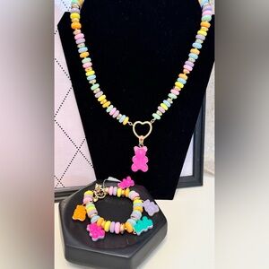 Betsey Johnson Multicolor Beaded Necklace and Bracelet with Gummy Bear Pendants